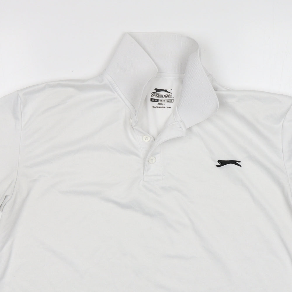 Slazenger  Mens White  Polyester Basic Polo Size M Collared