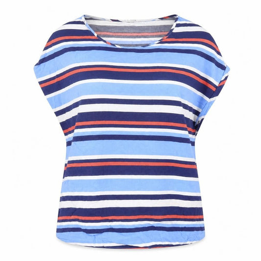 Front view of Atmosphere women’s multicoloured striped basic blouse, size UK 14, round neck