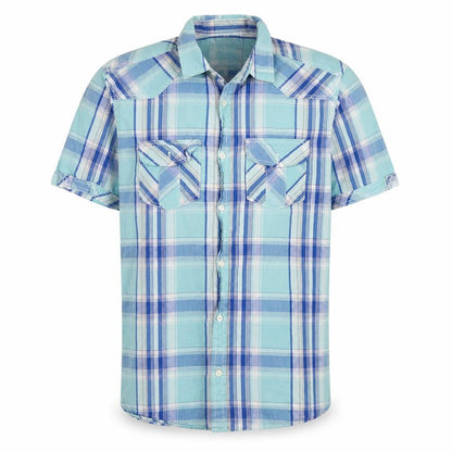 Mens UK Size L Easy Blue  Button-Up Short Sleeve Casual Shirt