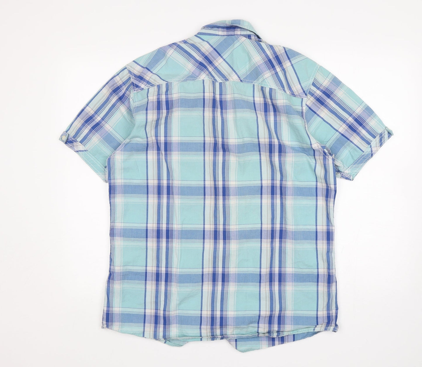 Mens UK Size L Easy Blue  Button-Up Short Sleeve Casual Shirt