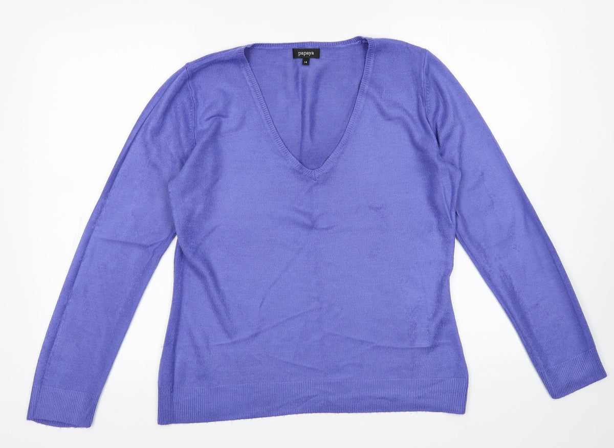 Additional front view of Matalan women’s purple acrylic pullover sweatshirt, size UK 14, pullover
