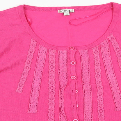Womens UK Size M text Pink Cardigan Jumper