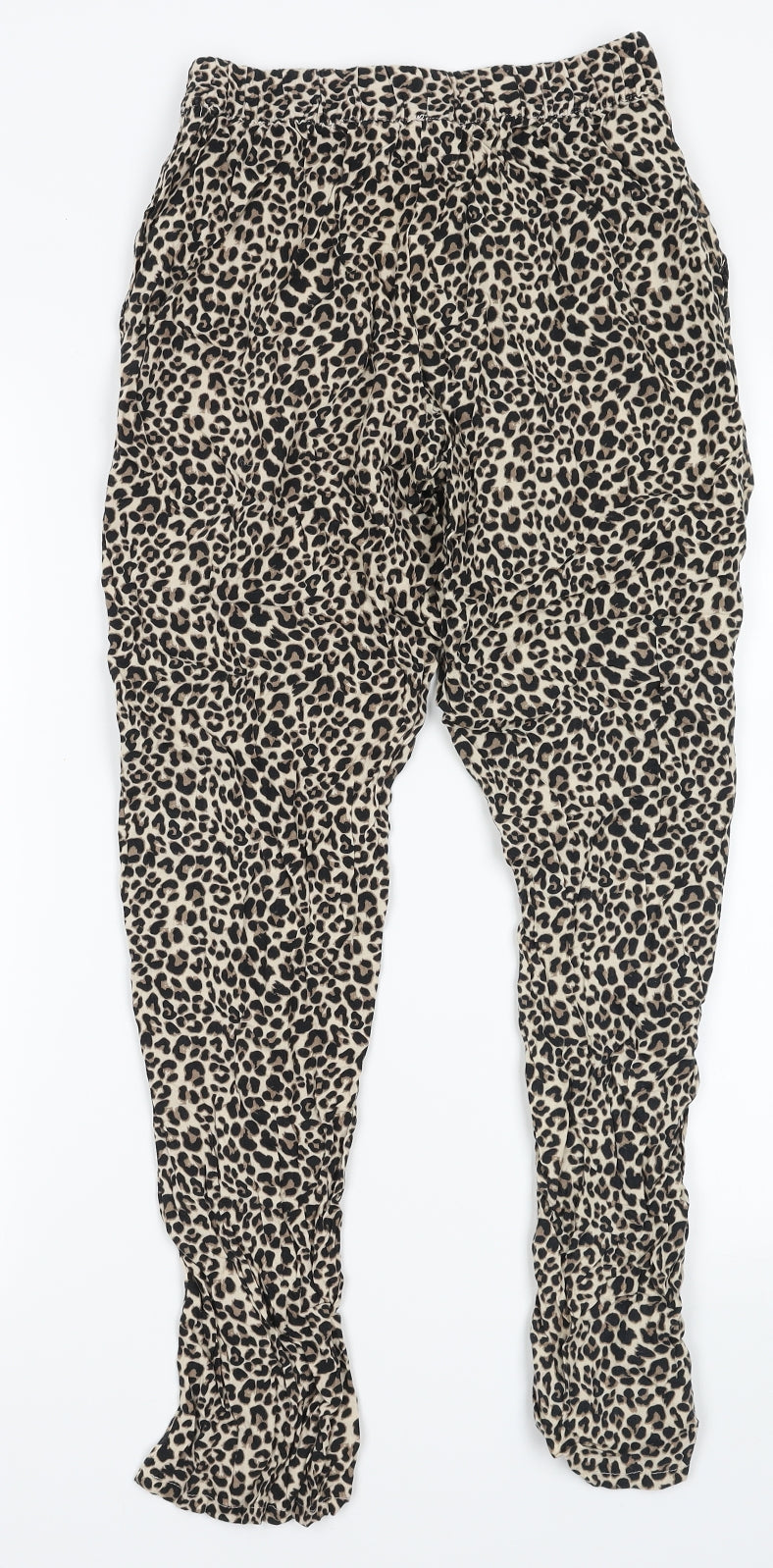 Primark Womens Brown Animal Print Viscose Jogger Trousers Size 2XS L28 in Regular Tie