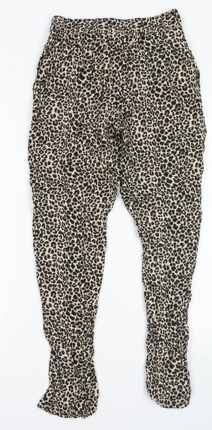 Primark Womens Brown Animal Print Viscose Jogger Trousers Size 2XS L28 in Regular Tie