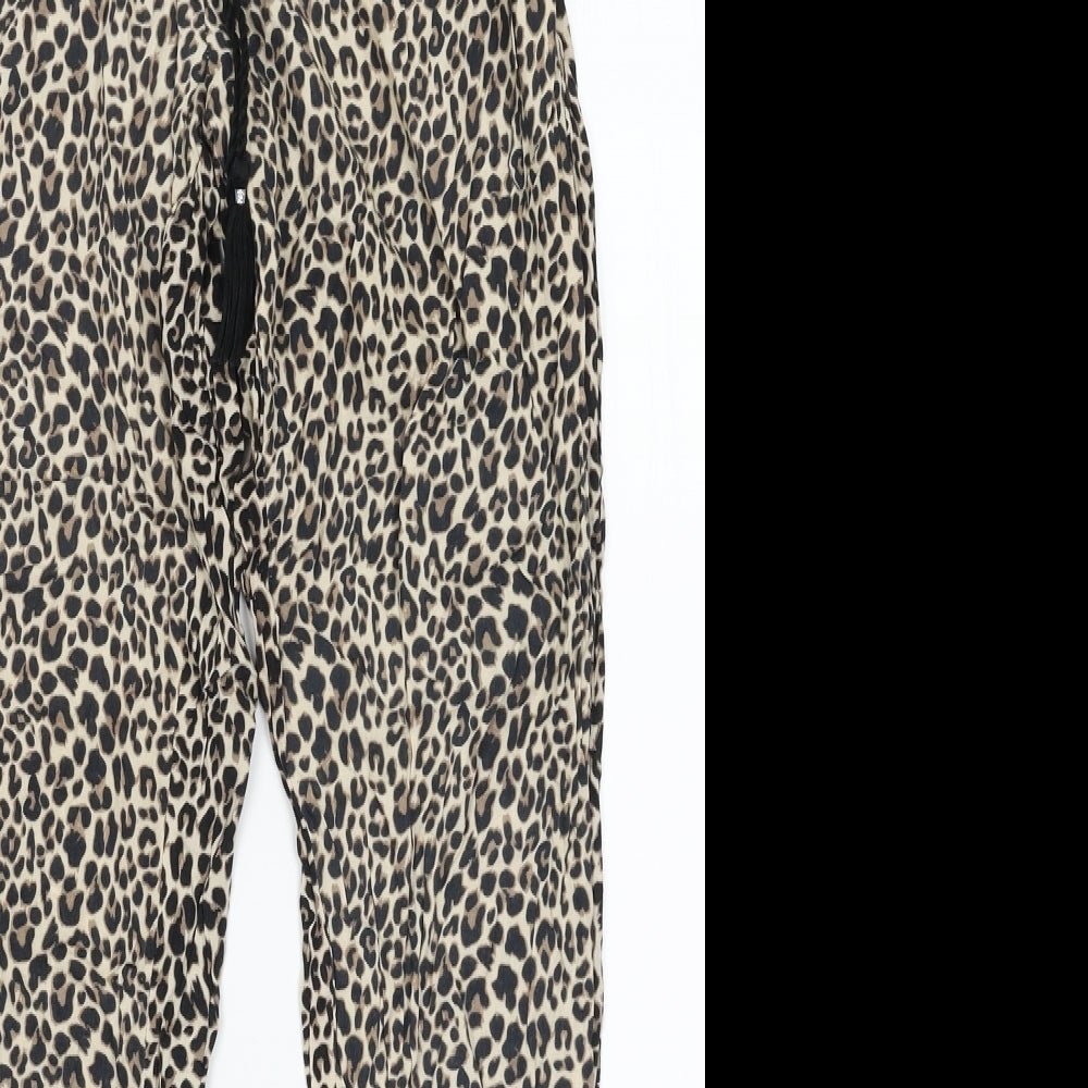 Primark Womens Brown Animal Print Viscose Jogger Trousers Size 2XS L28 in Regular Tie