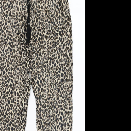 Primark Womens Brown Animal Print Viscose Jogger Trousers Size 2XS L28 in Regular Tie