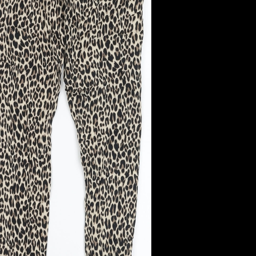 Primark Womens Brown Animal Print Viscose Jogger Trousers Size 2XS L28 in Regular Tie