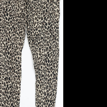 Primark Womens Brown Animal Print Viscose Jogger Trousers Size 2XS L28 in Regular Tie