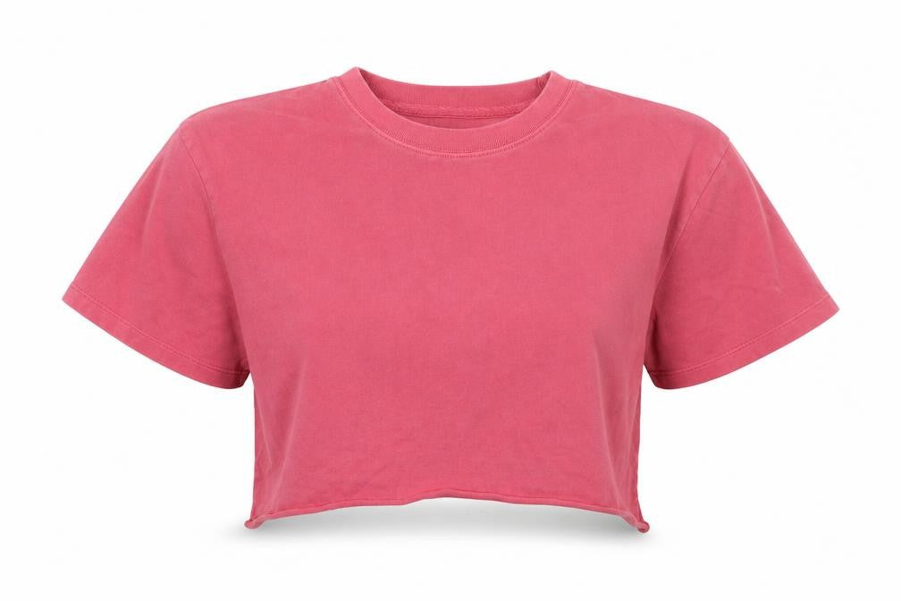 Front view of Topshop women’s pink cotton cropped t-shirt, size XS, crew neck