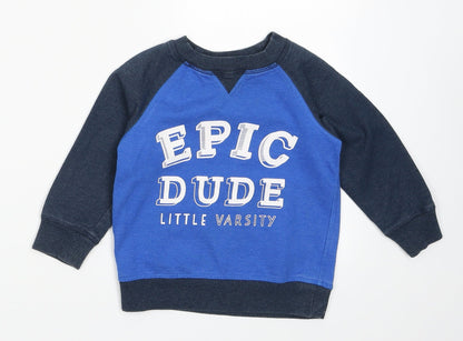 Additional front view of George boys’ blue cotton pullover sweatshirt, size 2-3, years pullover - epic dude