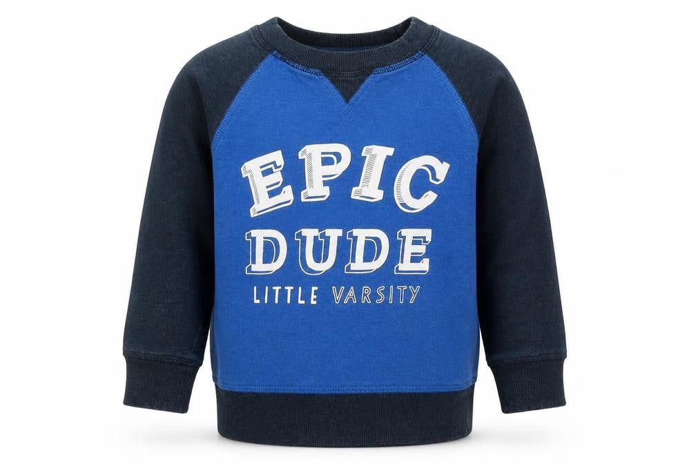 Front view of George boys’ blue cotton pullover sweatshirt, size 2-3, years pullover - epic dude