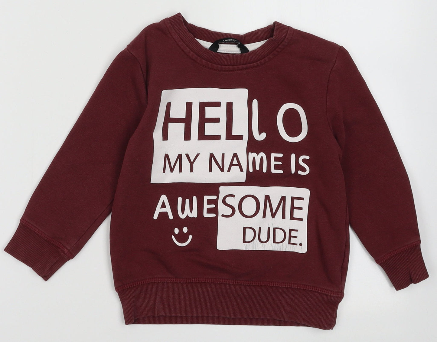 George Boys Purple  Cotton Pullover Sweatshirt Size 2-3 Years  Pullover - hello my name is awesome dude