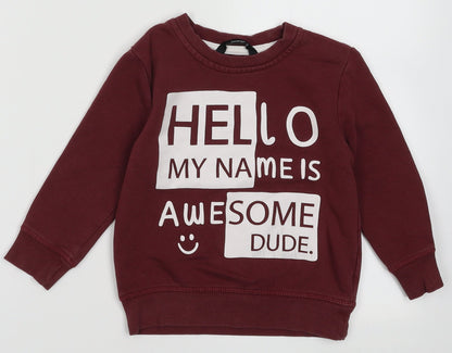George Boys Purple  Cotton Pullover Sweatshirt Size 2-3 Years  Pullover - hello my name is awesome dude