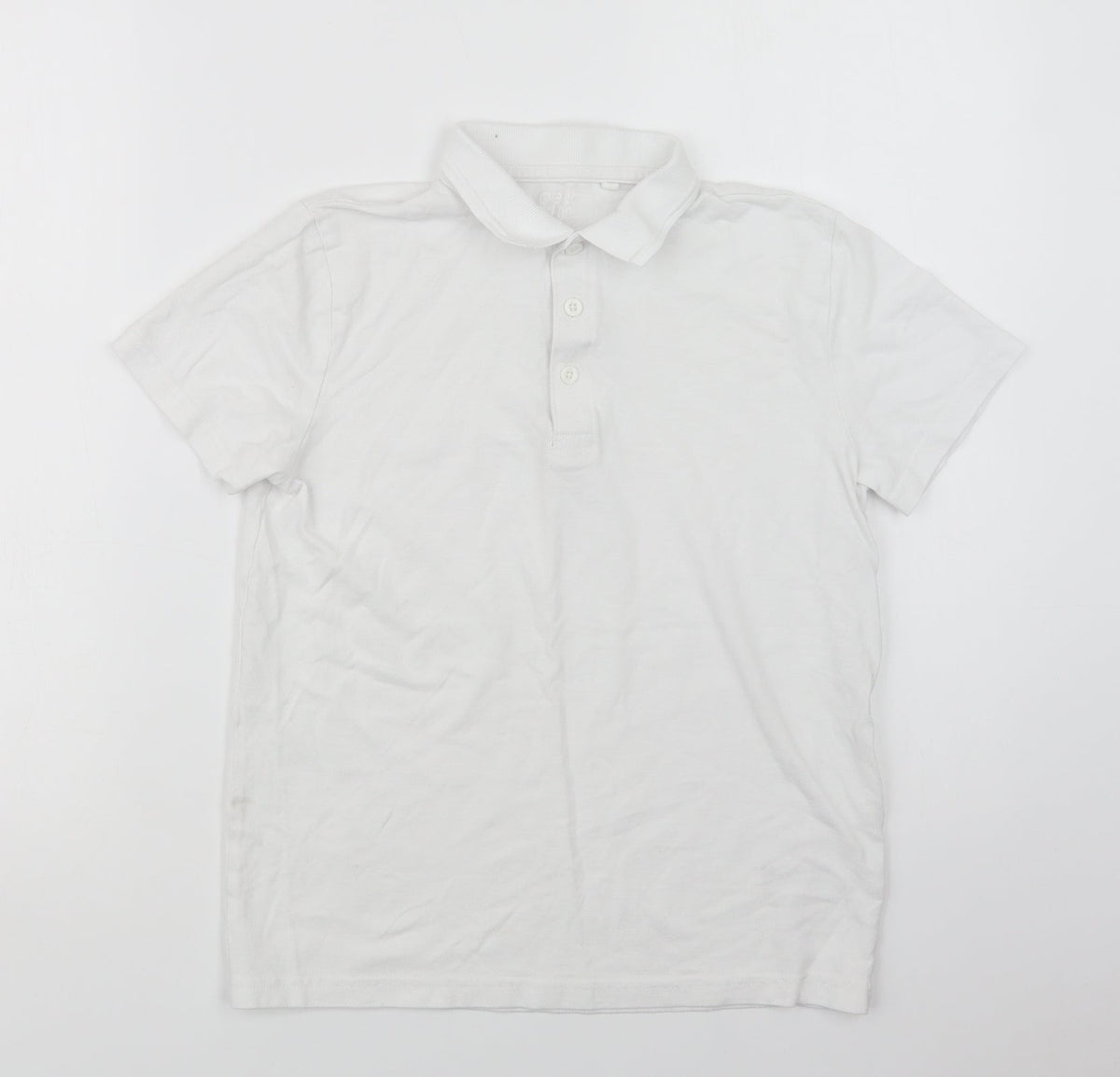 Additional front view of Next girls’ white cotton basic polo, size 12, years collared button - school wear
