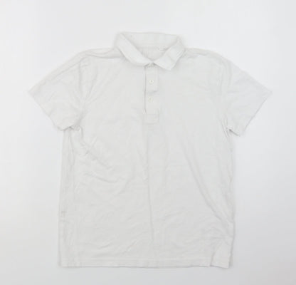 Additional front view of Next girls’ white cotton basic polo, size 12, years collared button - school wear