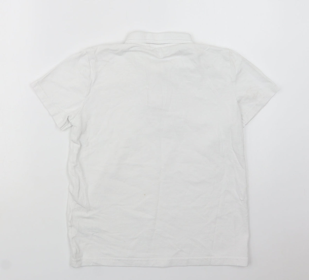 Back view of Next girls’ white cotton basic polo, size 12, years collared button - school wear