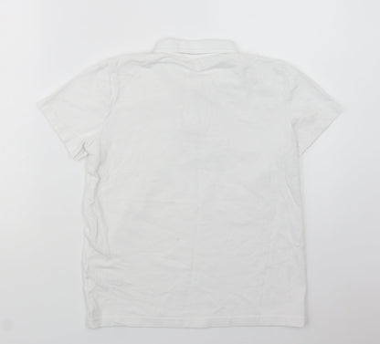 Back view of Next girls’ white cotton basic polo, size 12, years collared button - school wear