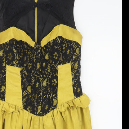 Dorothy Perkins Womens Yellow  Polyester Shift  Size 12  Round Neck Zip - Lace Detail