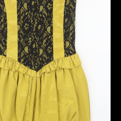 Dorothy Perkins Womens Yellow  Polyester Shift  Size 12  Round Neck Zip - Lace Detail
