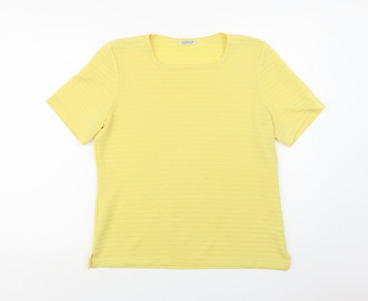 Platinum Womens Yellow  Polyester Basic Blouse Size M Crew Neck