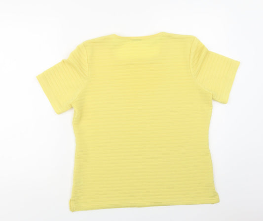 Platinum Womens Yellow  Polyester Basic Blouse Size M Crew Neck