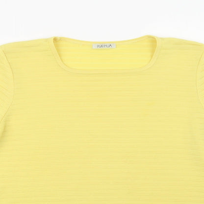 Platinum Womens Yellow  Polyester Basic Blouse Size M Crew Neck