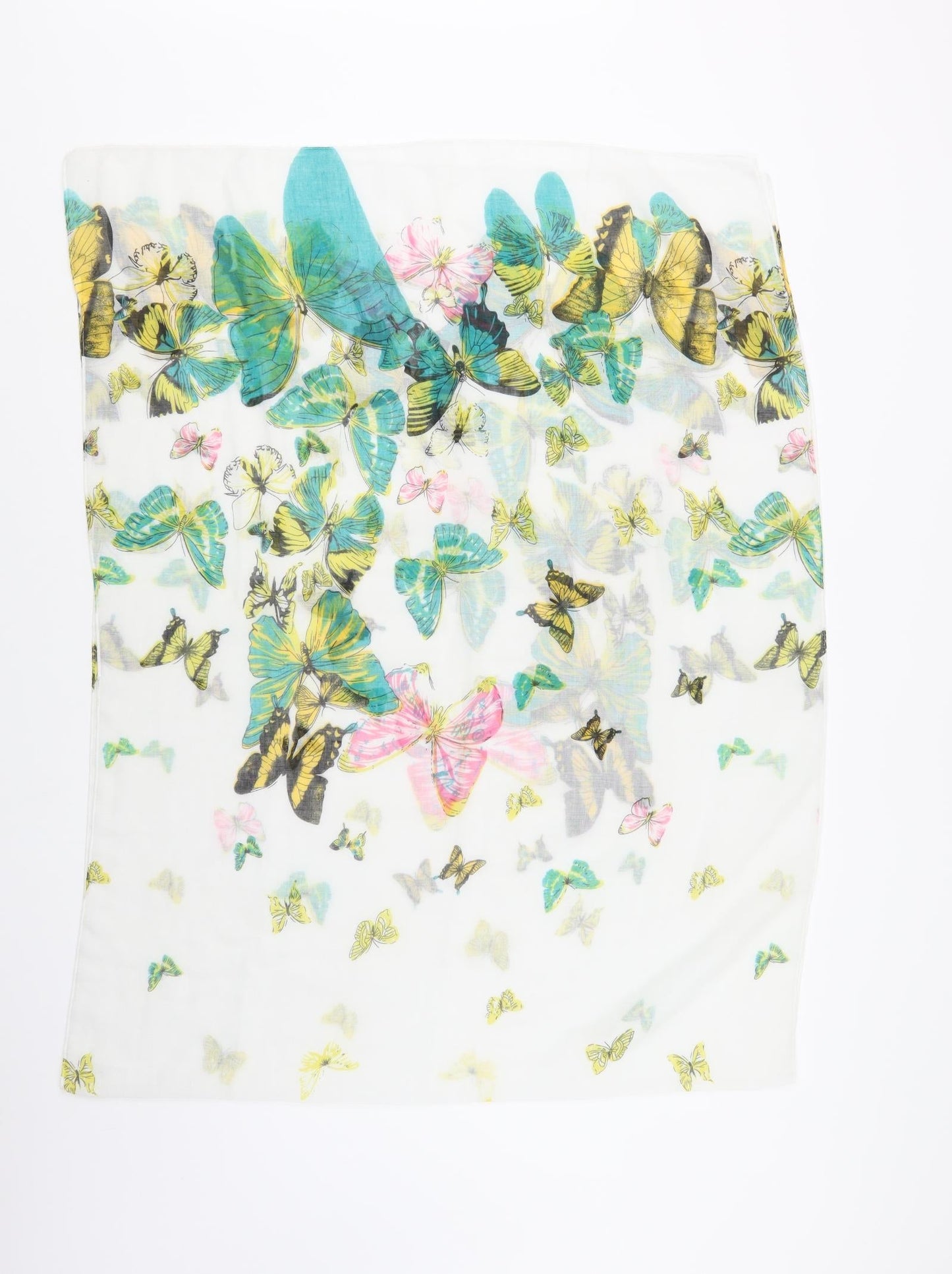Preworn Womens White Geometric   Scarf    - Butterfly Print