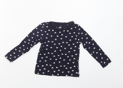 H&M Girls Blue Geometric Cotton Basic Polo Size 2 Years Crew Neck  - Heart Print
