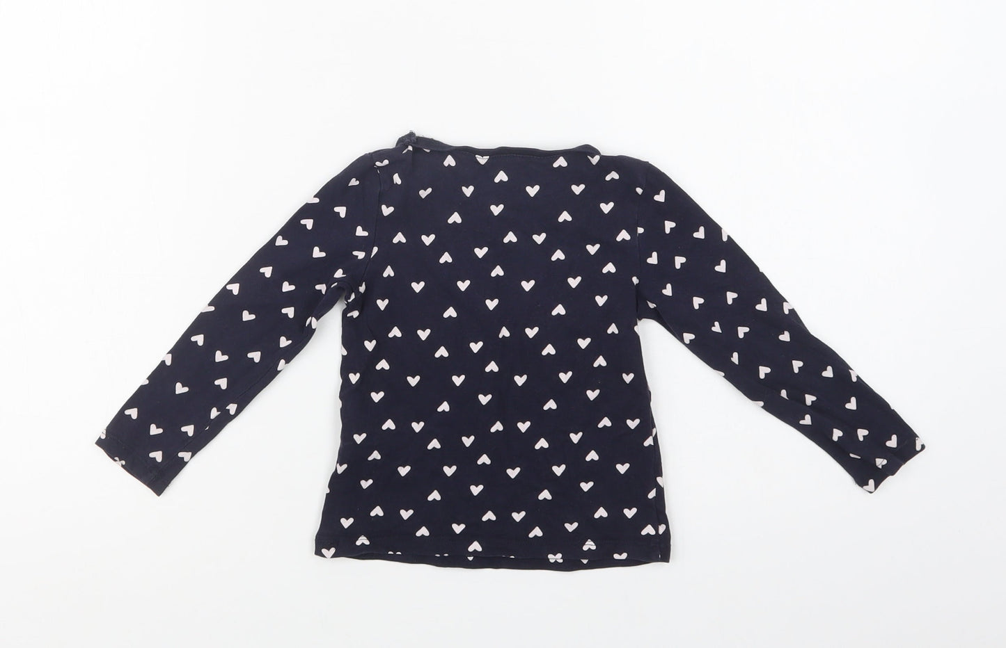 H&M Girls Blue Geometric Cotton Basic Polo Size 2 Years Crew Neck  - Heart Print