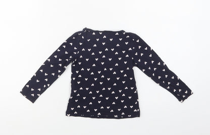 H&M Girls Blue Geometric Cotton Basic Polo Size 2 Years Crew Neck  - Heart Print