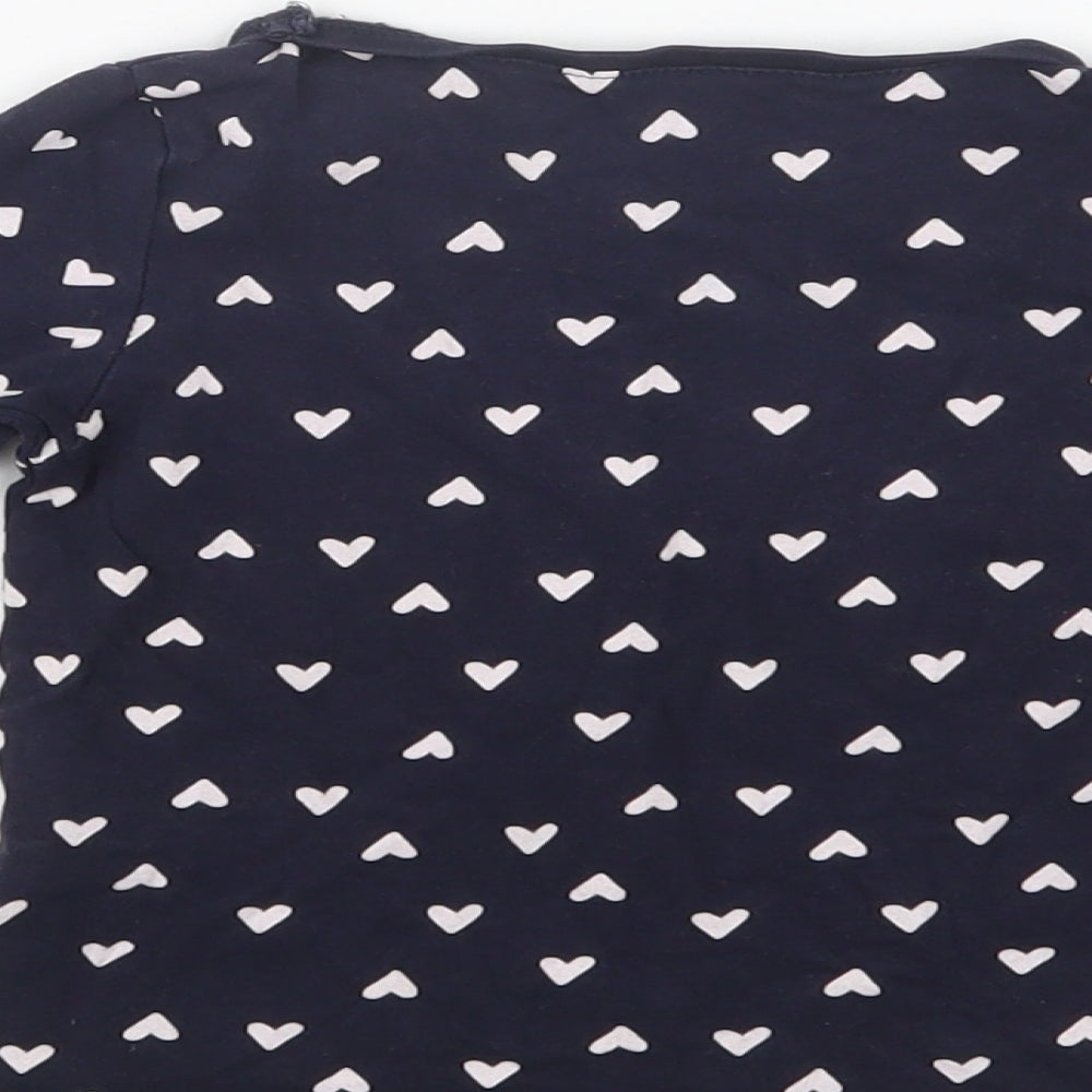 H&M Girls Blue Geometric Cotton Basic Polo Size 2 Years Crew Neck  - Heart Print