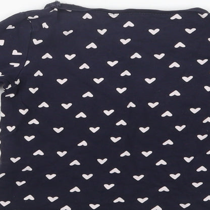 H&M Girls Blue Geometric Cotton Basic Polo Size 2 Years Crew Neck  - Heart Print