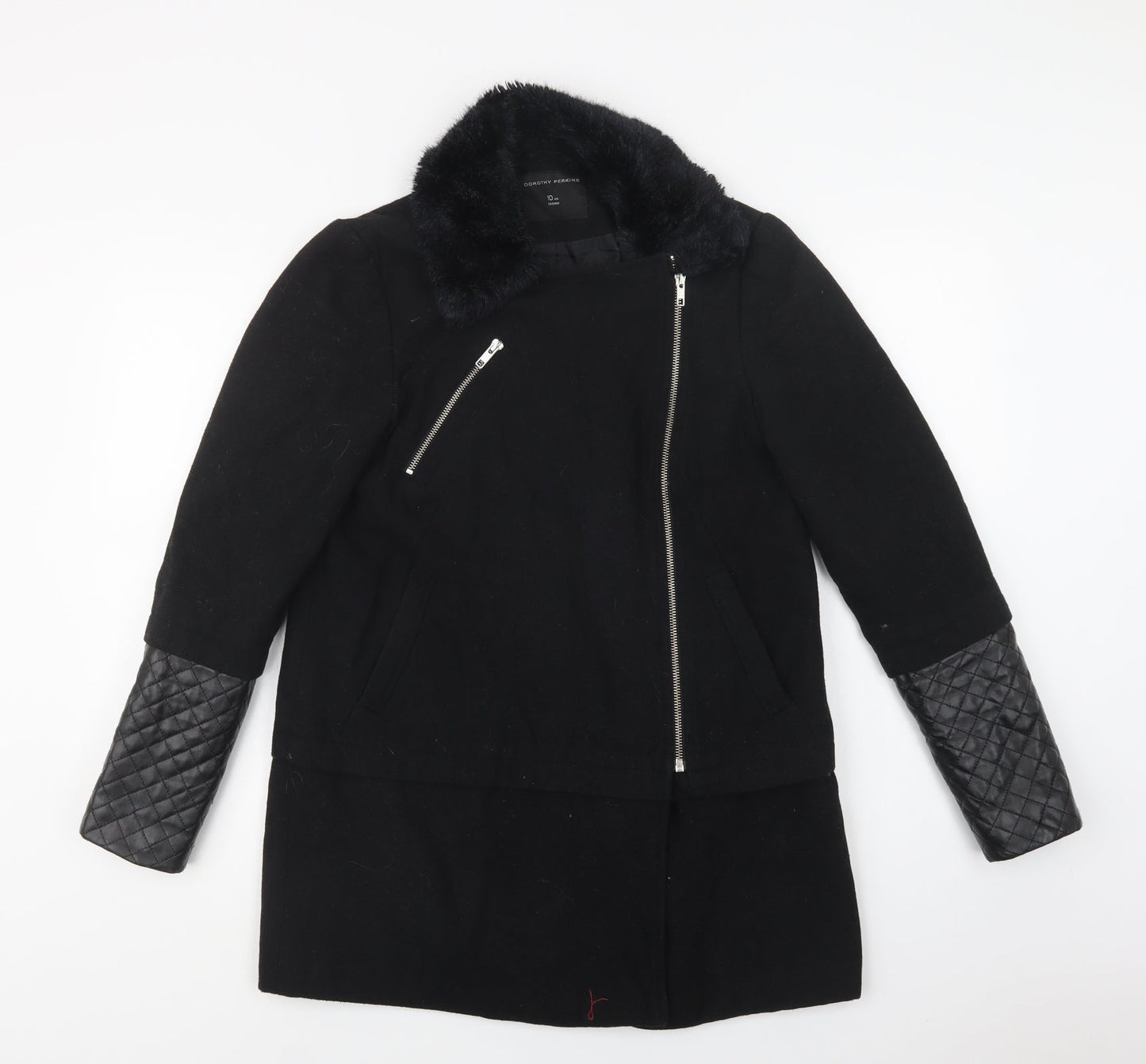 Womens UK Size 10 Dorothy Perkins Black Biker Coat