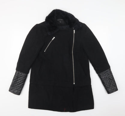 Womens UK Size 10 Dorothy Perkins Black Biker Coat