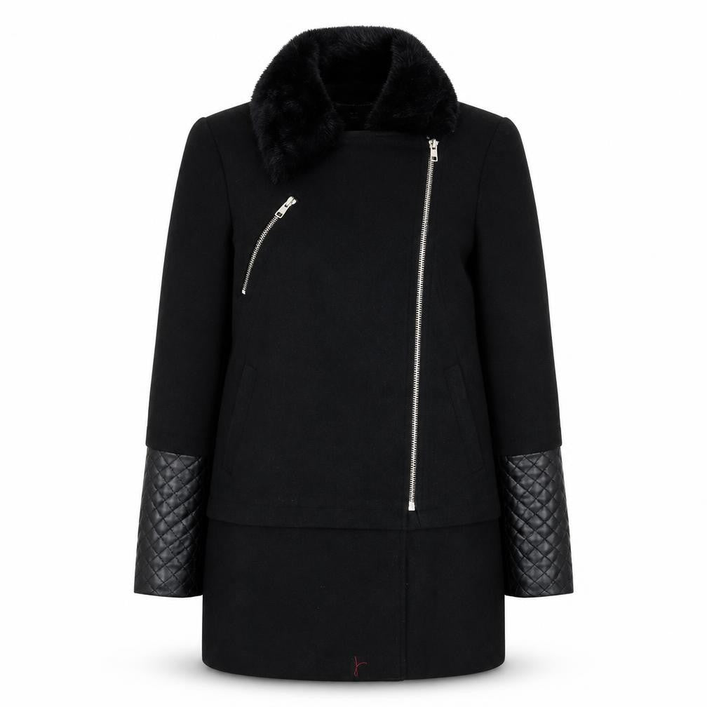 Womens UK Size 10 Dorothy Perkins Black Biker Coat