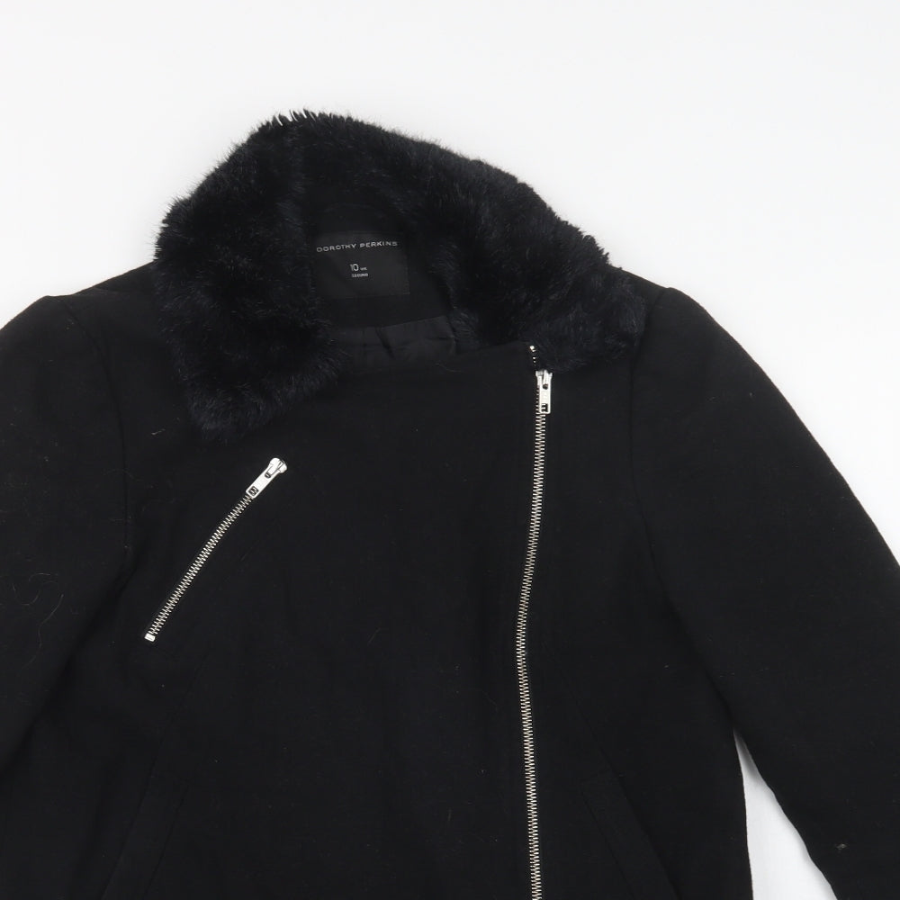 Womens UK Size 10 Dorothy Perkins Black Biker Coat