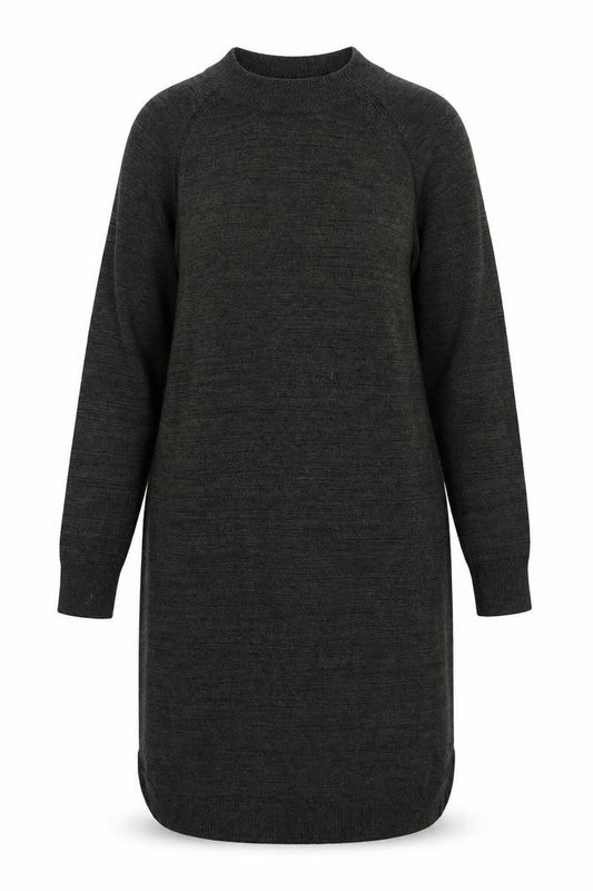 Front view of Woolworths women’s green acrylic kaftan, size M, crew neck