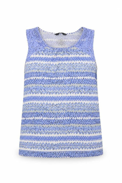 Bonmarché Womens Blue Geometric Polyester Basic Blouse Size 16 Round Neck