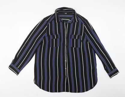 Primark Womens Black Striped Polyester Tunic Button-Up Size 18 Collared