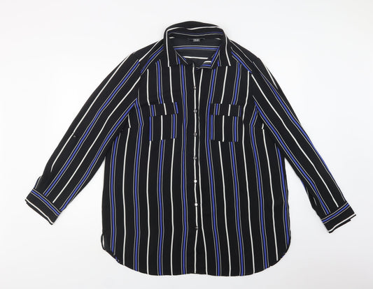 Primark Womens Black Striped Polyester Tunic Button-Up Size 18 Collared