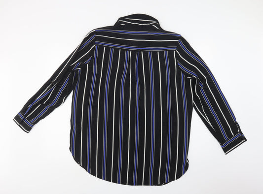 Primark Womens Black Striped Polyester Tunic Button-Up Size 18 Collared