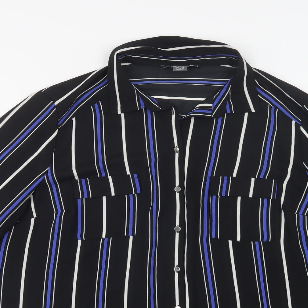 Primark Womens Black Striped Polyester Tunic Button-Up Size 18 Collared