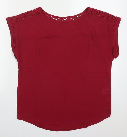 SheIn Womens Red  Polyester Basic Blouse Size M Round Neck - Burgandy
