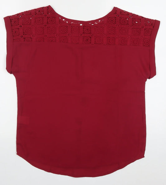 SheIn Womens Red  Polyester Basic Blouse Size M Round Neck - Burgandy