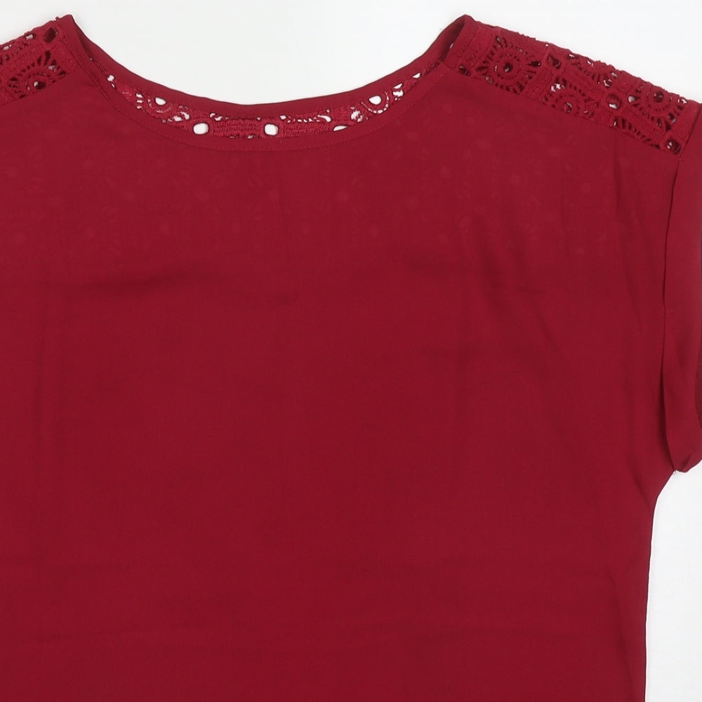 SheIn Womens Red  Polyester Basic Blouse Size M Round Neck - Burgandy