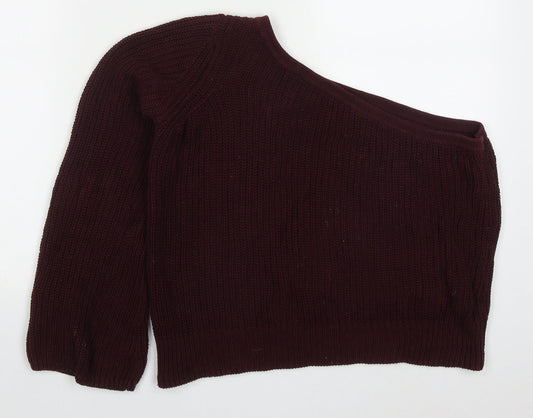 FOREVER 21 Womens Purple Boat Neck  Cotton Pullover Jumper Size S   - One Shoulder