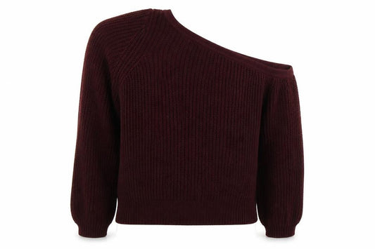 Front view of Forever 21 women’s purple boat neck cotton jumper, size S, - one shoulder