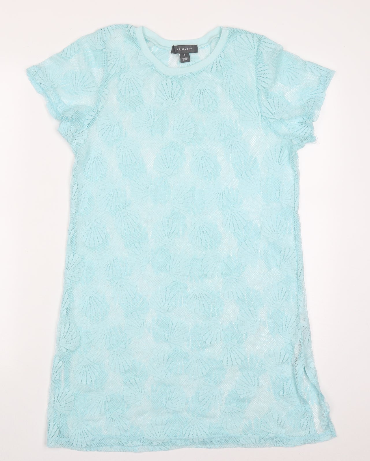 Primark Womens Blue  Polyester T-Shirt Dress  Size S  Round Neck Pullover - Shell Print Beach Cover Up