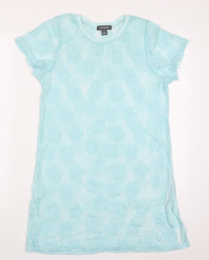Primark Womens Blue  Polyester T-Shirt Dress  Size S  Round Neck Pullover - Shell Print Beach Cover Up