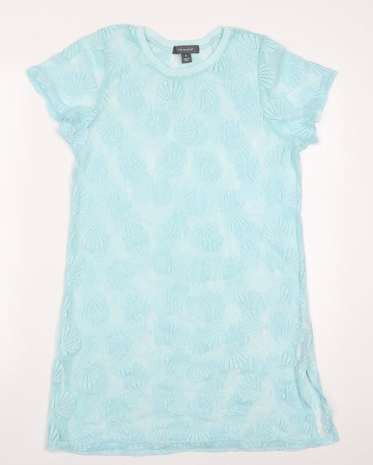 Primark Womens Blue  Polyester T-Shirt Dress  Size S  Round Neck Pullover - Shell Print Beach Cover Up